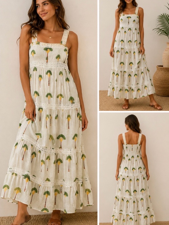 Calypso St. Barth Dresses & Skirts - NWT Calypso St Barth Palm Tree Crochet Lace Tiered Maxi Dress M